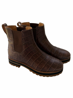 Madewell Ivy Chelsea Croc Embossed Brown Leather Lugsole Ankle Boots Size 7